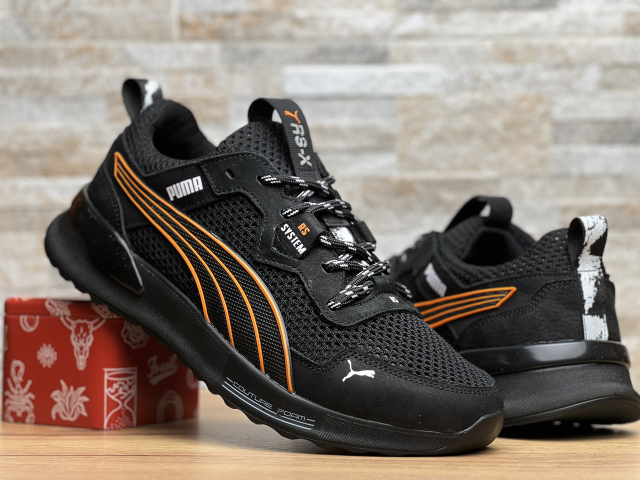 Кросівки чоловічі RS-X Black/Orange шкіра-сітка, фото 1