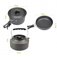 Набор туристической металлической посуды для походов Camping cooking DM 308 с карабином Черный Im_699
