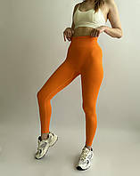 Тор! Лосины спортивные женские, оранжевые, однотонные, Push-up, пушап, широкий пояс, высокая посадка PRO_600
