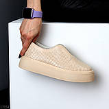 Бежеві шкіряні сліпони з перфорацією натуральна шкіра сучасний дизайн взуття жіноче, фото 5