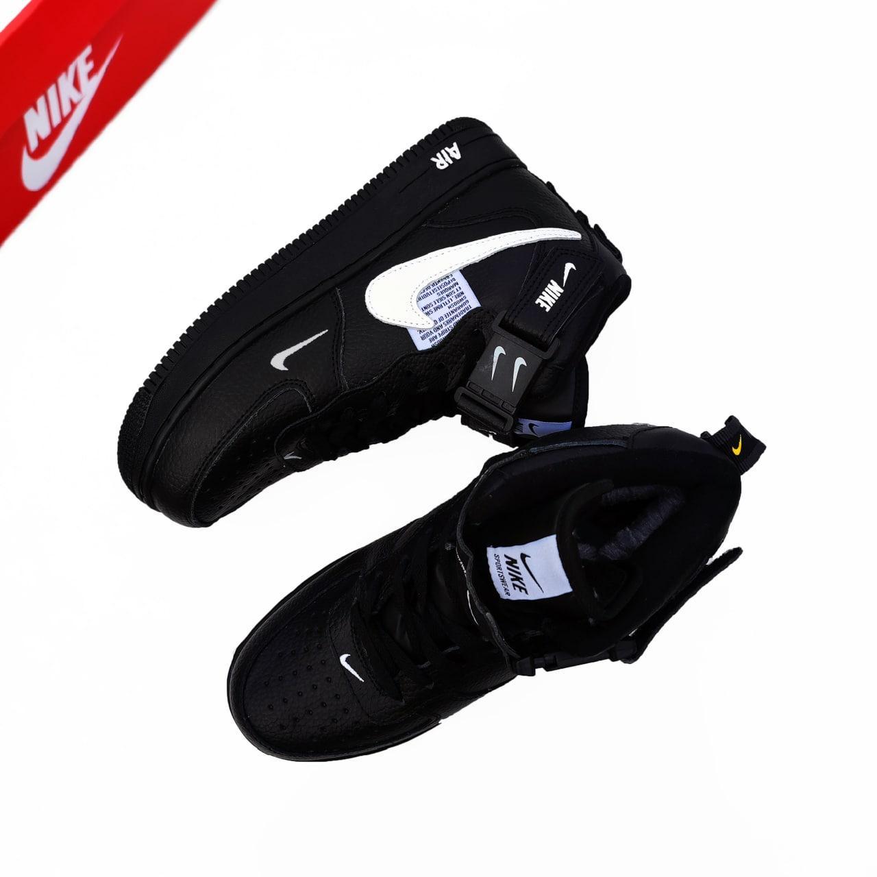 Новинка! Зимние женские кроссовки Nike Air Force 1 Mid 07 Black/White черные - фото 3 - id-p2182702994