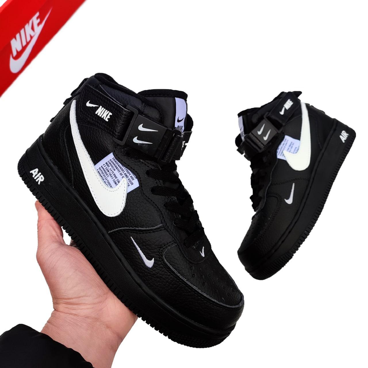 Новинка! Зимние женские кроссовки Nike Air Force 1 Mid 07 Black/White черные - фото 5 - id-p2182702994