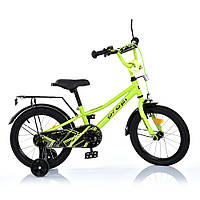 Детский двухколесный велосипед 16 дюймов с звонком и багажником PROF1 PRIME MB 16013-1 Салатовый