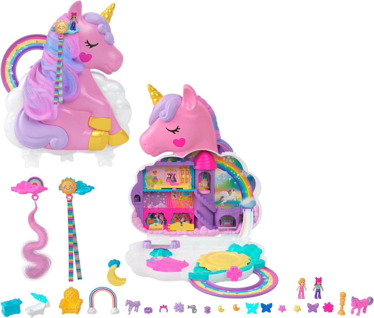 Ігровий набір Салон краси Єдинорога Поллі Покет 2-In-1 Polly Pocket Travel Toy Rainbow Unicorn Salon HMX18