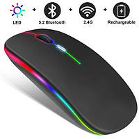 Беспроводная бесшумная мышь BauTech С RGB подсветкой аккумуляторная Bluetooth + 2.4 ГГ С зарядкой USB