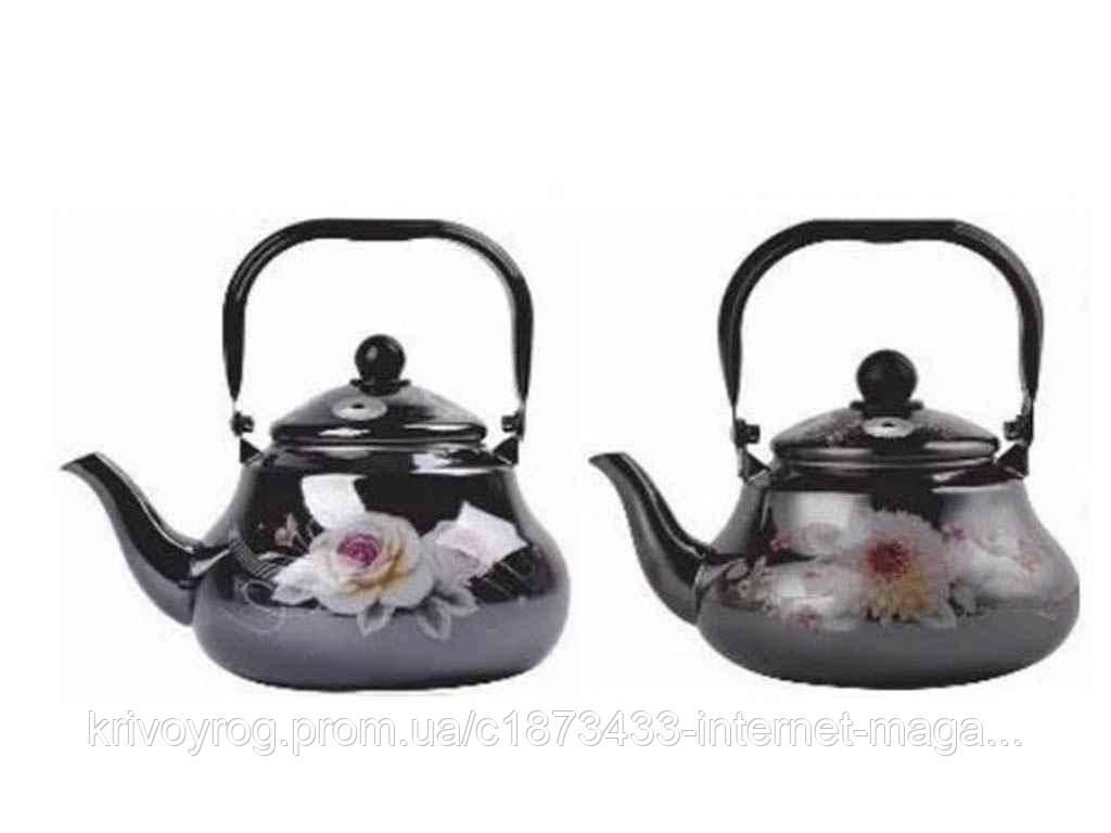 Чайник 2,5л зі свістком емальований Квіти чорний EB-3353 асорті ТМ EDENBERG, фото 1