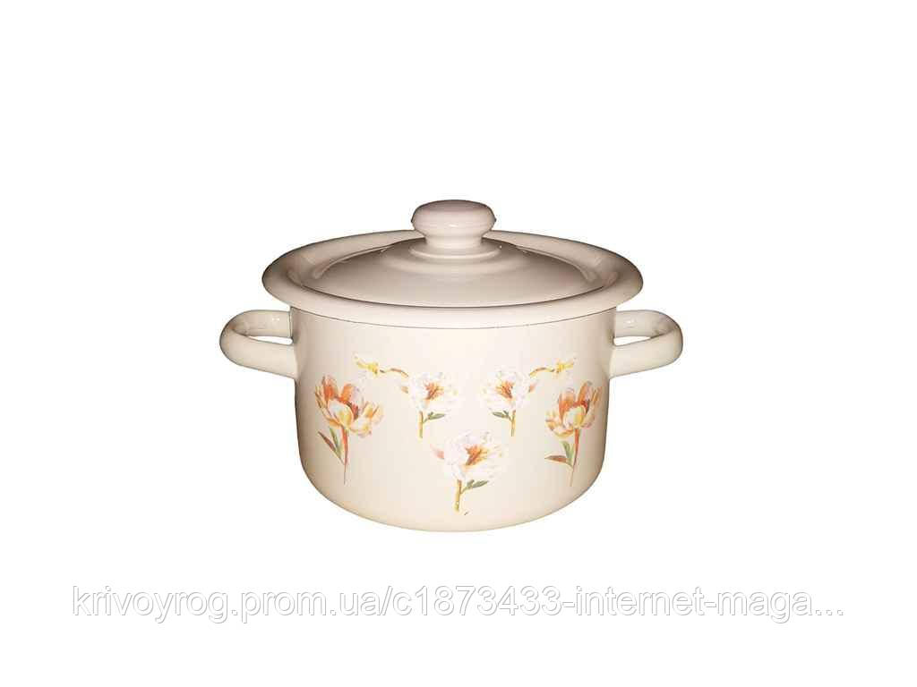 Каструля ем. 2л /2 циліндрична Квіткова фантазія (молочная) I1610/2 ТМ IDILIA, фото 1