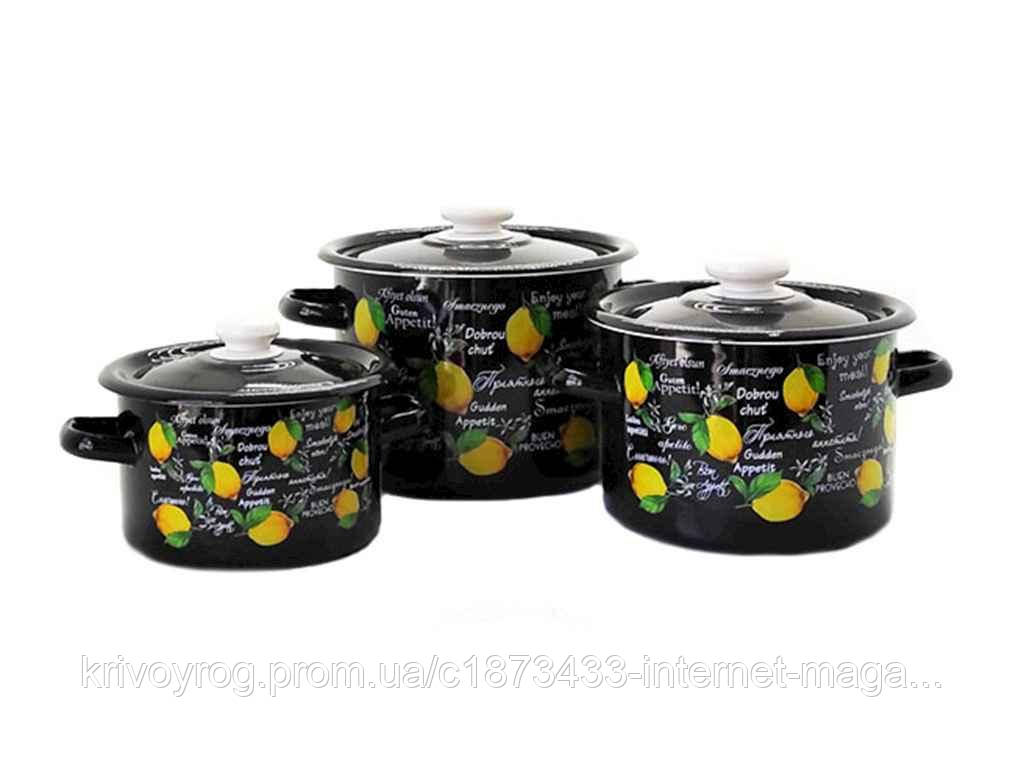 Набір посуду 3 предм. I244 Фреш лимон (чорна) ТМ IDILIA, фото 1