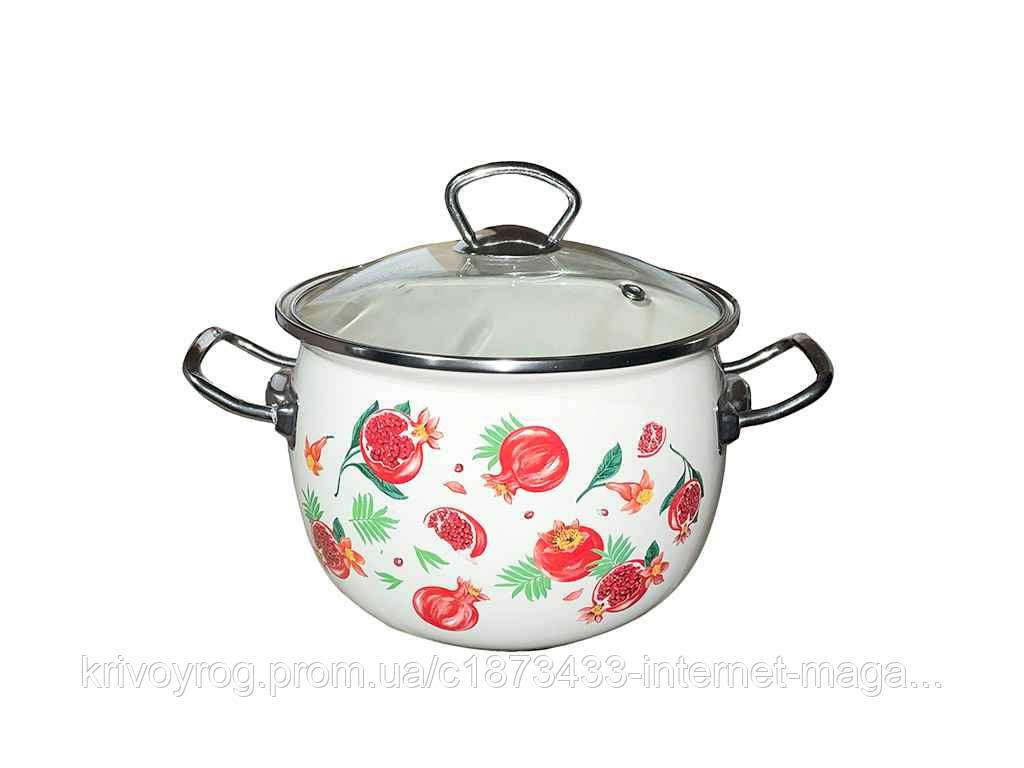 Каструля ем. 3,5л сферична з н/ж фурнітурою та скляною кришкою Гранат (молочна) I81913мгран ТМ IDILIA, фото 1