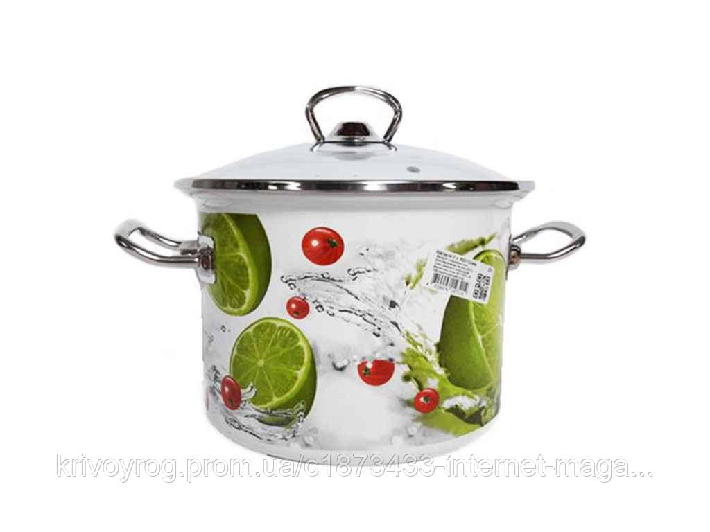 Каструля ем. 5,5л циліндрична з н/ж фурнітурою та скляною кришкою Лайм (молочна) I831175 ТМ IDILIA, фото 1