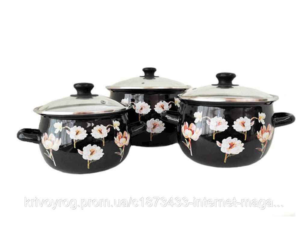 Набір посуду 3 предм. I6946 Квіткова фантазія (чорна) ТМ IDILIA, фото 1