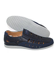 Мужские летние туфли синего цвета из экокожи по бокам на резинке