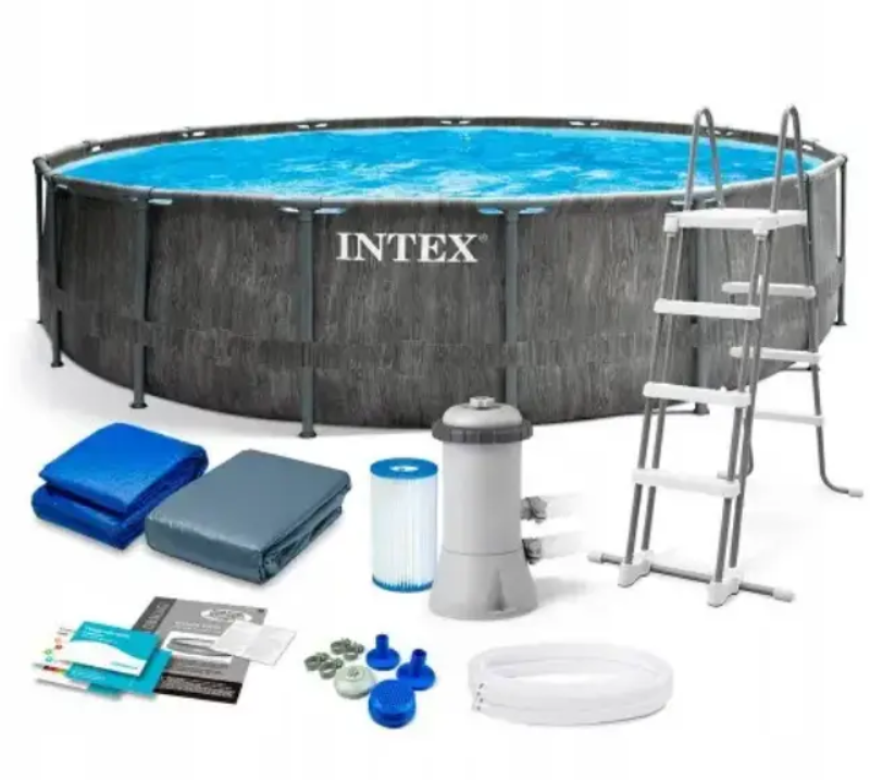 Intex каркасний круглий Басейн 26742 NP, 457 x 122 см, картриджний насос-фільтр, сходи, тент