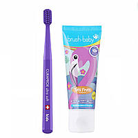 Набор Curaprox Brush-Baby от 4 до 12 лет (зубная паста и фиолетовая щетка), фламинго