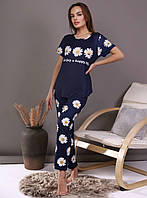 Женский домашний комплект пижама футболка/штаны с принтом ромашка.