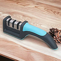 Точилка для кухонных ножей 3-ступенчатая с ручкой Knife Sharpener Tool мята