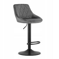 Барный стул со спинкой Bonro B-074 велюр серое с черным основанием - Lux-Comfort