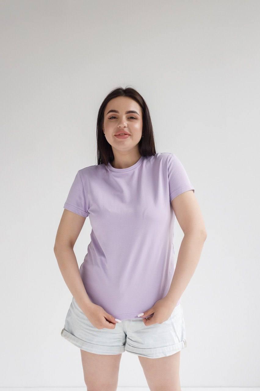 Жіноча футболка 100% бавовна розмір L фіолетова однотонна базова футболка подовжена прямий крій