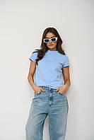 Женская футболка 100% хлопок размер XL голубая однотонная базовая футболка удлиненная прямой крой