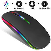 Беспроводная бесшумная мышь BauTech Со светодиодной RGB подсветкой аккумуляторная Bluetooth + 2.4 ГГ