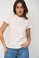 Женская футболка 100% хлопок размер S молочная однотонная базовая футболка удлиненная прямой крой