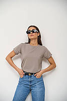 Женская футболка 100% хлопок размер S серая однотонная базовая футболка удлиненная прямой крой