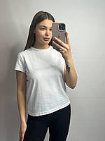 Женская футболка 100% хлопок размер M белая однотонная базовая футболка удлиненная прямой крой