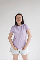Женская футболка 100% хлопок размер L фиолетовая однотонная базовая футболка удлиненная прямой крой