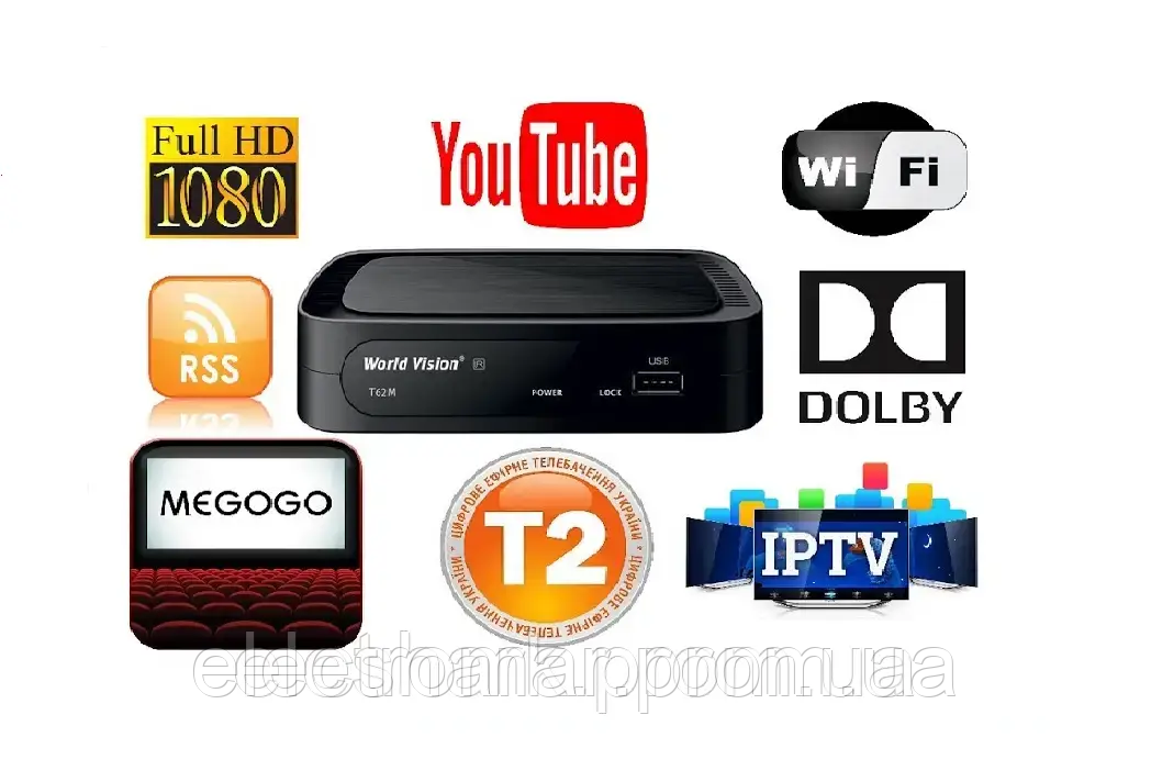 Тюнер Т2 Цифровий ТБ DVBT2 ресивер FTA з IPTV, Wi-Fi, Youtube, USB