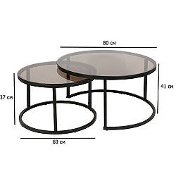 Комплект скляних кавових столиків Florida C чорні на металевому каркасі в зал