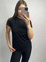 Женская футболка 100% хлопок размер L черная однотонная базовая футболка удлиненная прямой крой