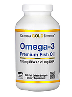 Омега-3, рыбий жир премиального качества, 180 мг ЭПК/120 мг ДГК, 240 капсул California Gold Nutrition
