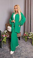 Жіночий модний костюм: вільна сорочка на блискавці зі штанами палаццо, у кольорах великих розмірів 50 - 60