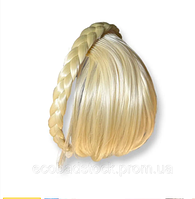 Накладная челка на обруче блонд цвет искусственная челка на ободке косичка термоволокно шиньон /Блонд М 792