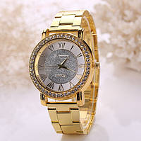 Жіночий наручний годинник золотистий Geneva на руку в золотому кольорі та з білим циферблатом Sensey