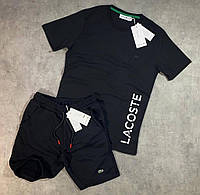 Мужской черный костюм Lacoste футболка и шорты