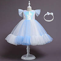Ошатна біло-блакитна сукня в паєтках "Елізабет" + пов'язка на голову