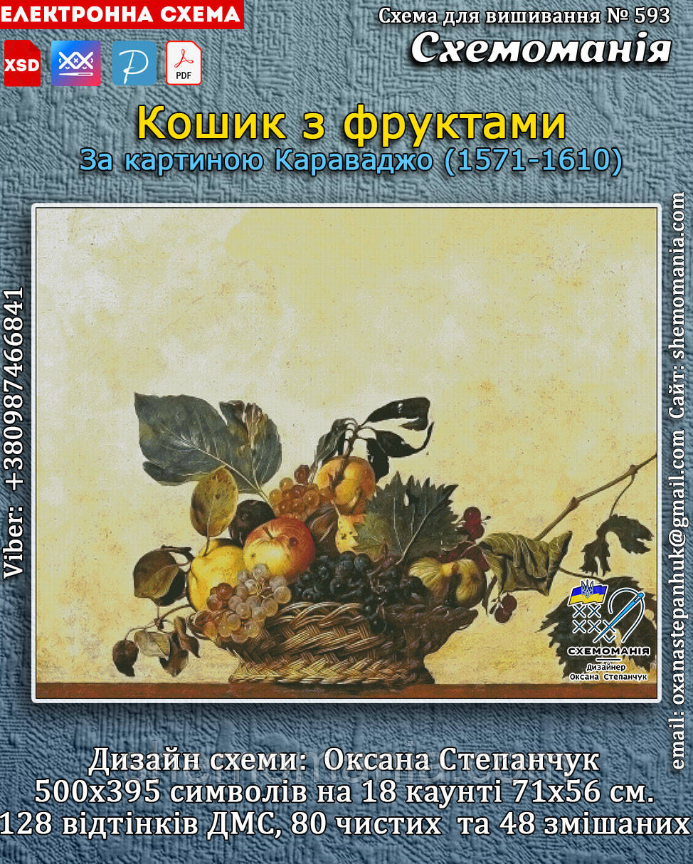 (Електронна)Схема для вишивання хрестиком або петитом:"Кошик з фруктами"