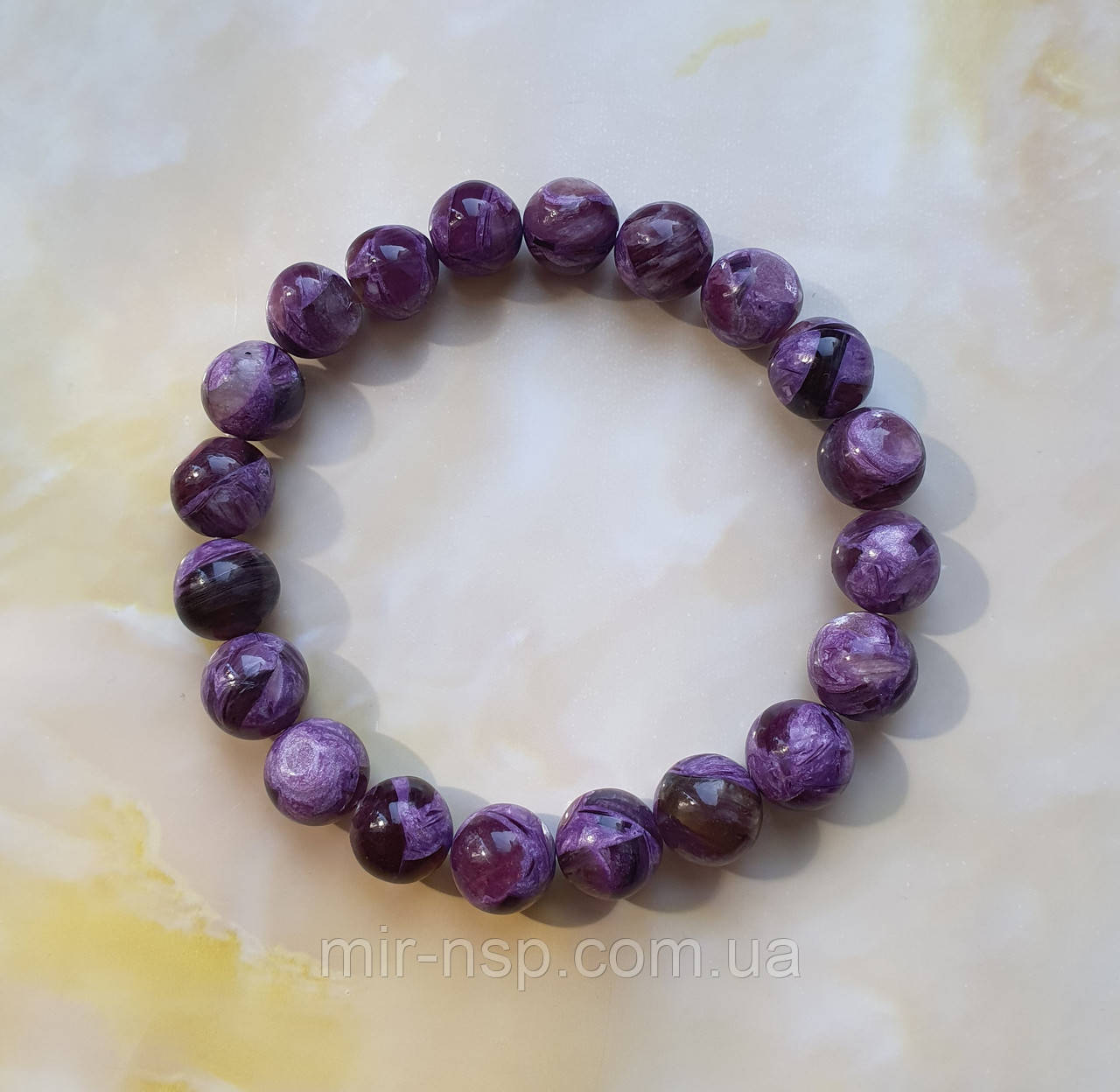 Браслет 100% натуральний лепідоліт 10 мм, фото 1