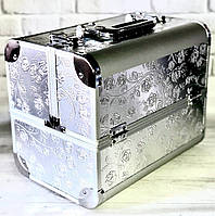 Бьюти кейс алюминиевый чемодан с ключом роза серебро