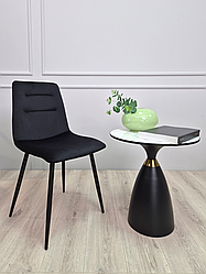 Чорний сучасний оксамитовий м'ягкий обідній кухонний стілець на чорних металевих ніжках у вітальню Ruby BK