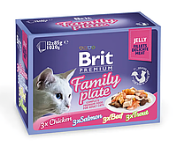 Набор паучей для кошек Брит Brit Premium семейная тарелка в желе 12 шт х 85 г