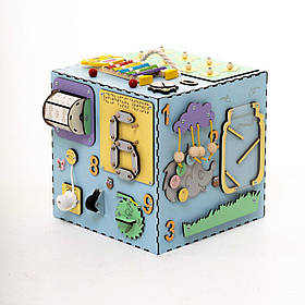 Бізікомплекс дерев'яний для дітей розвиваючий Блакитний 30х30х30 см