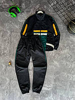 Мужской спортивный костюм Adidas Ветровка + Штаны черный с зеленым Комплект Адидас из плащевки весенний
