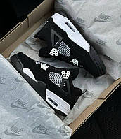 Женские кроссовки Air Jordan 4 Retro Black White Thunder Найк Джордан Ретро IV белые кожаные демисезон