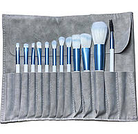 Набір пензлів для макіяжу Morandi, 12 штук в чохлі Блакитний ( код: mu12OL )