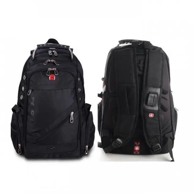 Рюкзак універсальний міський з USB і AUX виходами з дощовиком, 50*33*25 см рюкзак Swiss Bag 8810 Чорний - фото 6 - id-p2182921660