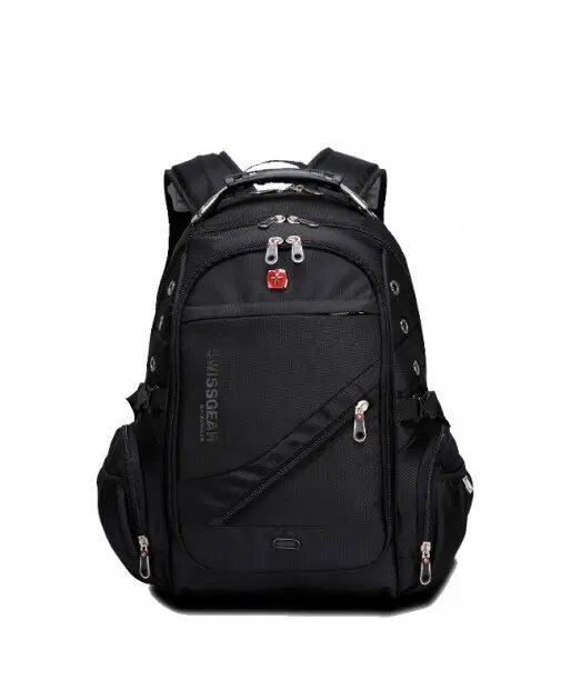 Рюкзак універсальний міський з USB і AUX виходами з дощовиком, 50*33*25 см рюкзак Swiss Bag 8810 Чорний - фото 10 - id-p2182921660