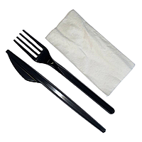 Набір одноразового посуду Food Packing Набір Фраже (виделка, ніж, серветка) чорні
