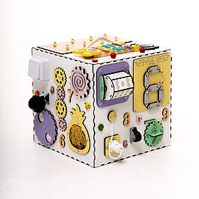 Бізікуб для дівчинки 35 ігрових зон Білий 30х30х30 см